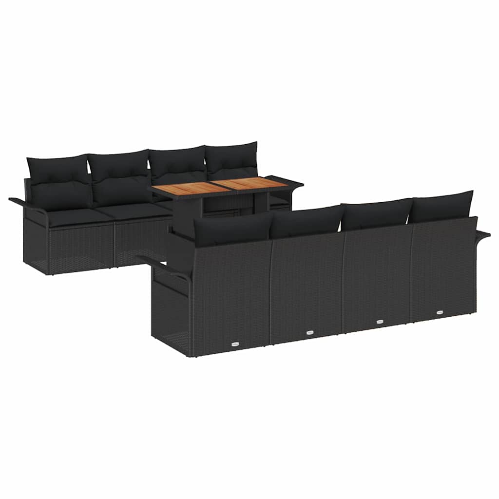 Garten-Sofa-Set mit Speicher 9 pcs Schwarz Poly Rattan